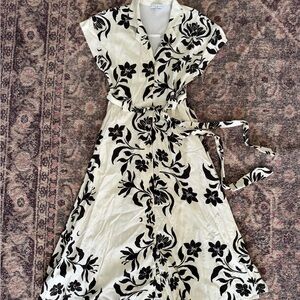 Vintage 1950s Inspired Floral Wrap Dress - Black & Cream